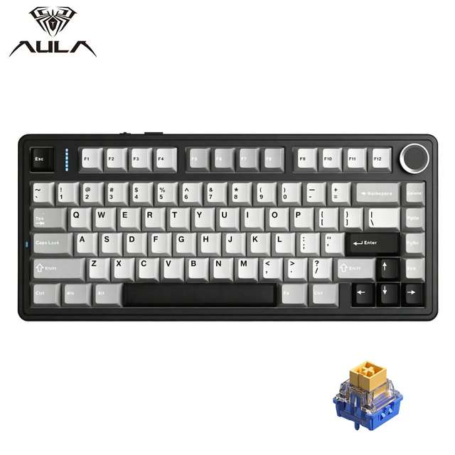 AULA F75 HE Tri-mode Hall Effect Magnetic Switch 75% Layout 8KHz RGB Hot Swap USB-C NewGaming Keyboard with Metal Knob