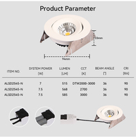 Spot LED encastré réglable DTW Spot Light Mini 7w Dimmable COB Light avec pilote