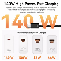 Kabel USB C ke USB C Terjalin 7A Kabel Pengisian Daya Arus Tinggi untuk Laptop, Tablet, dan Perangkat Transfer Data