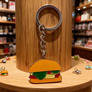 Fabricants de porte-clés en métal personnalisés en gros, porte-clés en métal 3D en forme de hamburger, logo en métal pour cadeaux promotionnels - Product Image 1