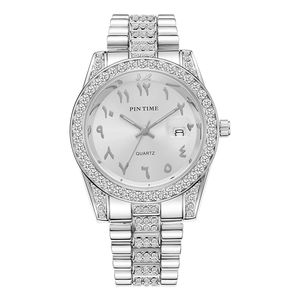 Reloj de Cuarzo para Hombre, Estilo Ejecutivo Hip Hop, con Correa de Acero, Escala Romana, Completamente Decorado con Diamantes, Resistente al Agua - Product Image 1