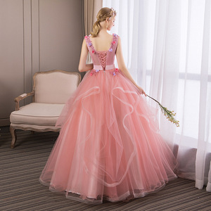 Sweetheart Neckline Ball Gown Dress With 3D Floral Embellishments Chiffon Long Evening Dress For Women Natural Waistline - Product Image 4