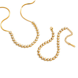 Conjunto de Collar de Perlas con Perlas AAA y Engaste de Bisel para Uso Diario Femenino JDN0310016 JDB0310020 Combinación Origen Jinhua - Product Image 5