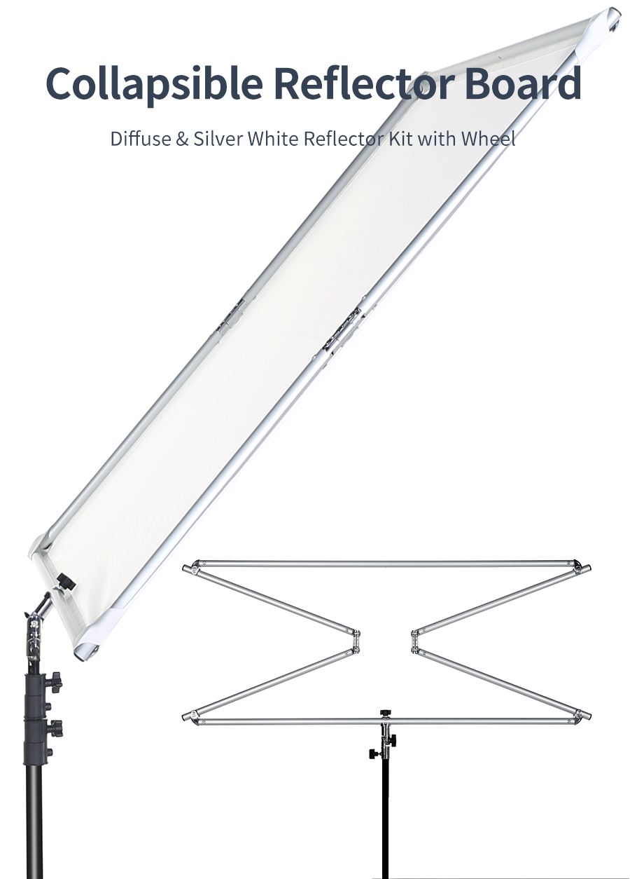 110cm 43in Scrim Large Silver Diffuser Reflector Collapsible Aluminum Alloy Frame with Angle Adjustment Handle for Photography