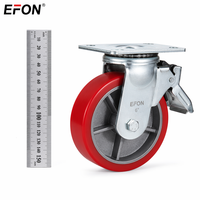 Roue pivotante fixe EFON EF8300 de 4 pouces avec frein, pneu en caoutchouc massif, construction en fer et nylon