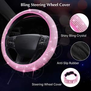 Roze Diamant Bling Auto Telefoonhouder Bling Auto Stuurwielhoes Strass Bling Auto Accessoires Set - Product Image 3