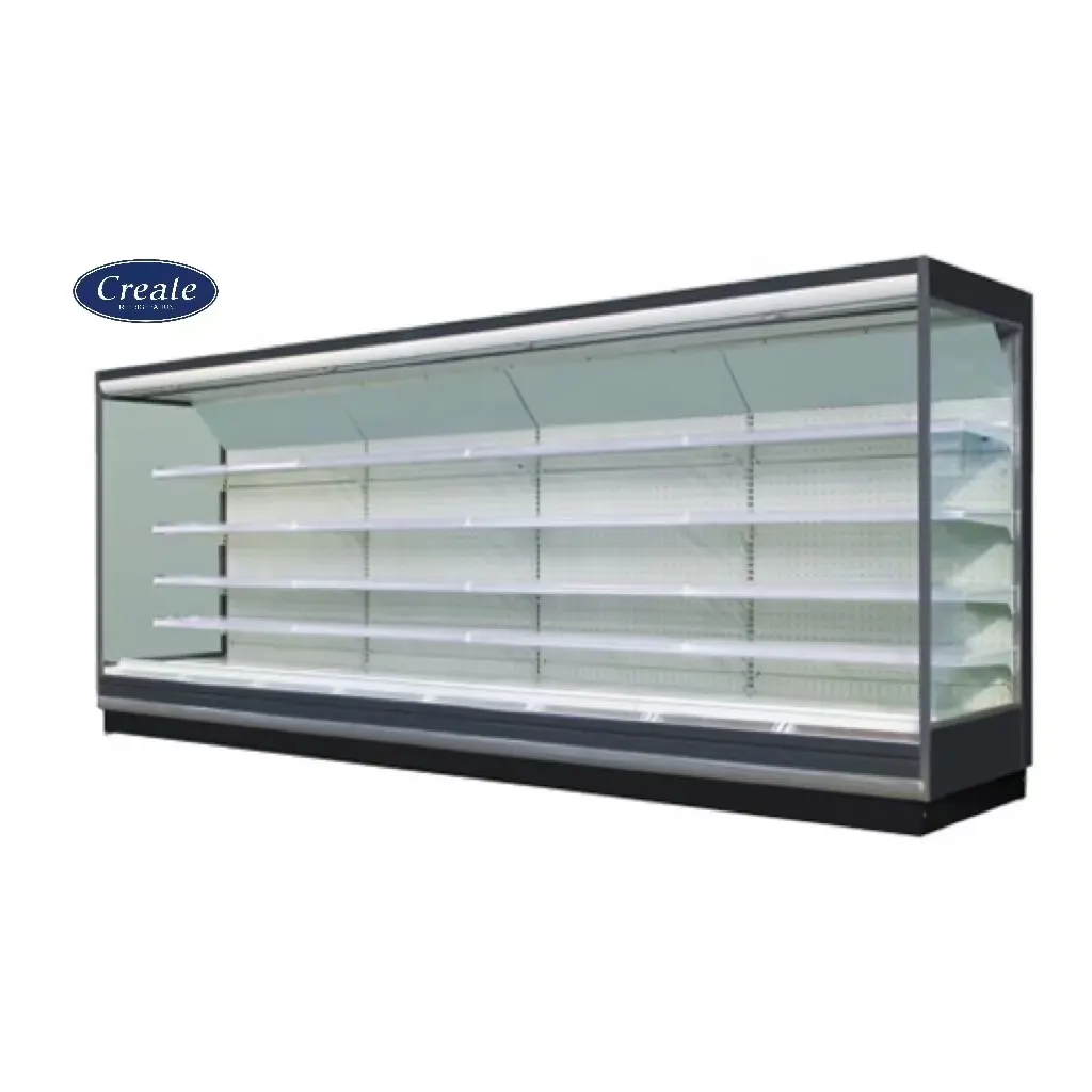 Supermarket large capacity vegetable beverage commercial display refrigerator machine air curtain multideck open chiller