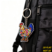 Porte-clés floral en forme de poulet, breloque acrylique colorée style vitrail pour clés et sacs, accessoire fantaisie animal de la ferme