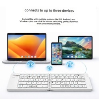 Keyboard Mini Ultra Tipis Lipat Nirkabel BT Isi Ulang Portabel Ukuran Penuh Mendukung 3 Perangkat Tablet Ponsel