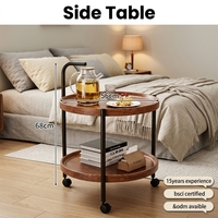 Table d'appoint à double niveau avec roulettes, style nordique moderne, table basse multifonctionnelle en bois avec structure métallique pour salon