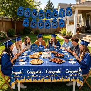 Set di Stoviglie Monouso Blu <span class=keywords><strong>per</strong></span> Festa di Laurea 640430 2026, 98 Pezzi <span class=keywords><strong>per</strong></span> 24 Persone, con Striscione, Piatti, Bicchieri, Tovaglioli e Tovaglia - Product Image 4