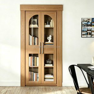 Porte dissimulée grise en bois massif <span class=keywords><strong>avec</strong></span> vitrine de présentation de livres invisible intégrée et porte en verre, modèle premium autoportant - Product Image 6