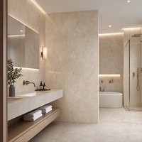 Revêtement mural intérieur de salle de bain WYRAX en travertin beige, panneau mural en marbre UV pour projets hôteliers