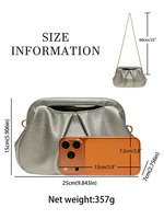 Sac plissé métallique effet nuage pour femme, pochette en cuir PU argenté avec chaîne dorée, sac à bandoulière pliable pour soirée