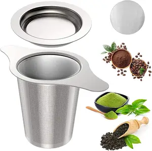 泡茶器304不锈钢超细滤网，带盖子和两个手柄，用于散叶粒茶杯和茶壶