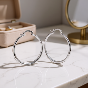 Aros de Acero Inoxidable con Baño de Rodio, Joyería Clásica Unisex de Moda, Certificada JS-XYH-10004, Blanca - Product Image 2