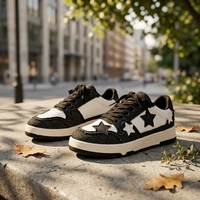 Baskets basses à plateforme pour femme en denim avec patchwork étoilé, respirantes, légères, à lacets, style streetwear décontracté, chaussures de skate personnalisées