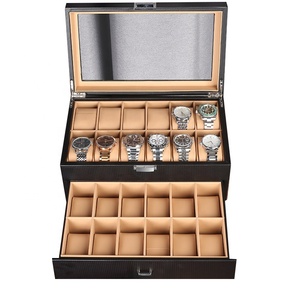Luxe Massief Hout Twee Lagen Pu Lederen Horloge Opbergdoos Met Lade Groot Volume Groot Formaat Horloge Vitrine - Product Image 4