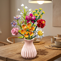 Briques de construction DIY en forme de rose pour la décoration intérieure, avec vase, ensemble de blocs de construction pour bouquet, cadeau de fête