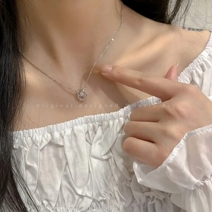 Double Ring Zircon Necklace For Women Circle Geometric Design Bezel Setting Party Clavicle Chain Accessory - Product Image 3