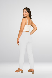 Pantalon beige slim fit pour femme, taille haute, décontracté, extensible, élégant, confortable, pour le bureau - Product Image 4