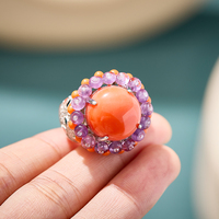 Bague en laiton avec élément en agate rouge, perle violette tendance, incrustation artisanale, bijoux et accessoires pour femmes, nouvelle arrivée, exposition