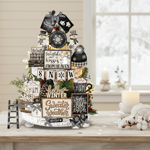 Set di 23 Decorazioni Natalizie in Legno a Più Livelli, Pupazzo di Neve, Centrotavola Rustico per Matrimoni - Product Image 3