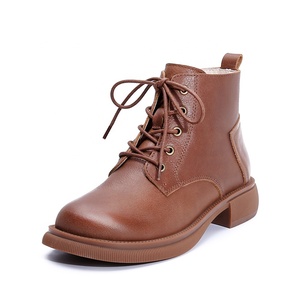 Stivaletti in <span class=keywords><strong>pelle</strong></span> <span class=keywords><strong>marrone</strong></span> stile autunno britannico con pizzo con fondo morbido stivali Casual con chiusura a Zip grandi stivali invernali - Product Image 2