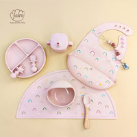 Ensemble d'alimentation pour bébé en silicone sans BPA pour la diversification alimentaire - Bavoir, assiette compartimentée, cuillère, fourchette, tasse à bec, vaisselle pour enfant, qualité alimentaire
