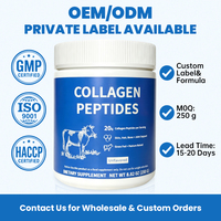 Collagène bovin en poudre OEM/ODM 250g, formule de peptides de collagène pour adultes, renforcement des cheveux et des ongles