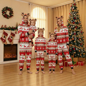 2026 Fashion Women Men Kid Long-Sleeve Soft Polyester Hooded Jumpsuit New Deer Printed Christmas <strong>Family</strong> <strong>Matching</strong> <strong>Onesie</strong> - Product Image 1