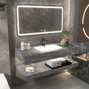 Gabinete de lavabo de pizarra de <span class=keywords><strong>roca</strong></span> de fábrica, tocador de lavabo de mármol flotante, tocador de baño de piedra sinterizada con espejo inteligente - Product Image 1