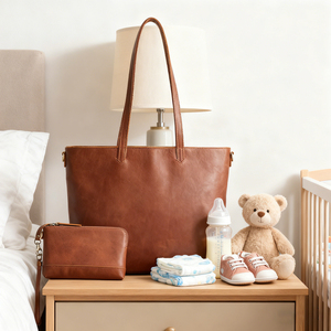Nhà Sản Xuất OEM Da Tote Tã Túi Cổ Điển Cognac Vegan Da Mulri-Chức Năng Mẹ Túi Xách Vai Túi Với Ví - Product Image 1