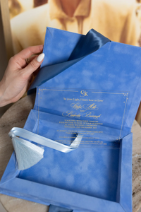 Hải quân Nhung Màu Xanh lót hộp Trình Bày Acrylic đám cưới mời thiết lập tùy chỉnh đám cưới Monogram nhung đóng hộp lời mời - Product Image 6