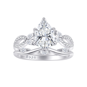 Custom Supplier S925 <b>Silver</b> Fine Jewelry Stackable <b>Rings</b> Set Pear Cut Diamond Prong Setting Cubic Zirconia Engagement <b>Ring</b> Party - Product Image 1