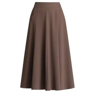 Fabriqué en usine femmes Sexy a-ligne en mousseline de soie jupes dames décontracté soufflet genou longueur Floral marron jupe