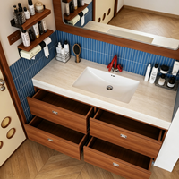 Ensembles de meubles-lavabos de salle de bain modernes en bois de noyer avec vasque intégrée et miroir encadré, fabrication OEM ODM sur mesure