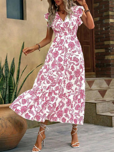 Robe d'été décontractée pour femme, col en V, manches courtes, longueur genou, respirante, coupe ample avec poches, grandes tailles – Offre Spéciale - Product Image 4