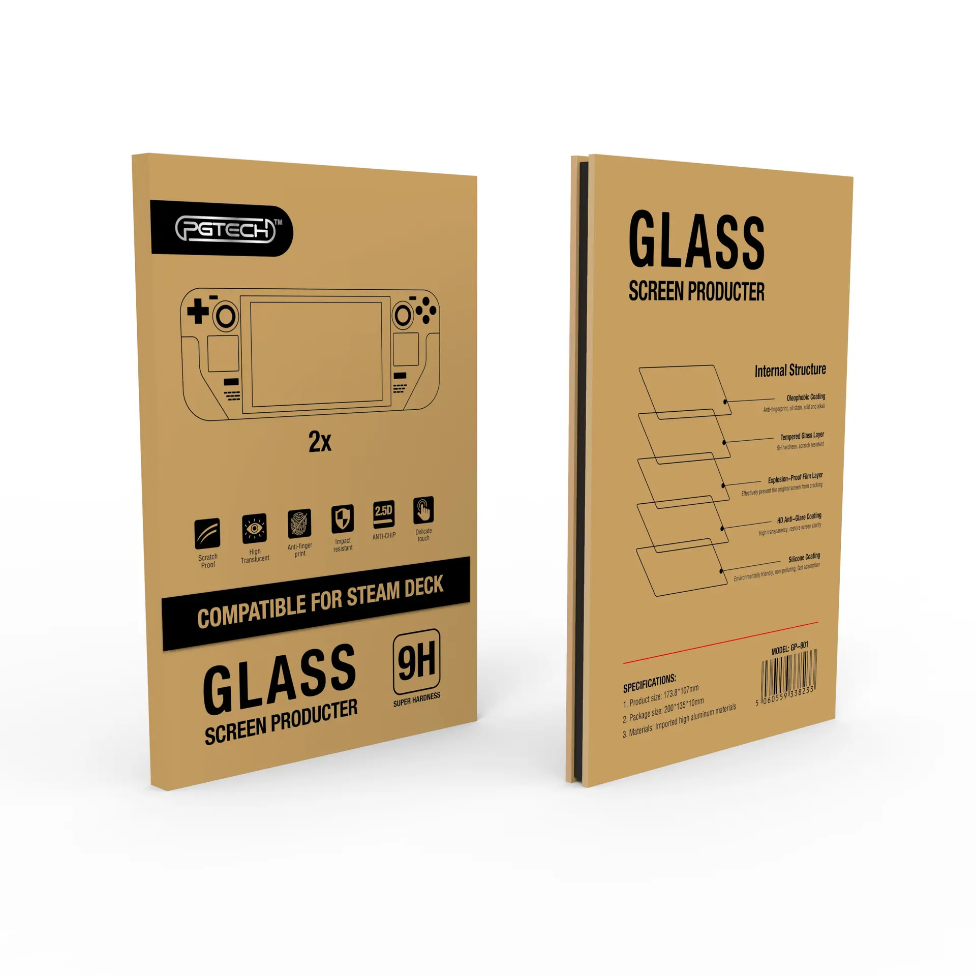 Película protectora de pantalla de vidrio templado GP-801, cubierta de vapor, Protector de pantalla, 2 uds.