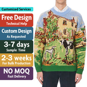 Suéter de Hombre con LOGO Personalizado OEM de Tejido Jacquard para Invierno Jersey de Algodón Casual de Punto Top de Cuello Redondo Personalizado - Product Image 2