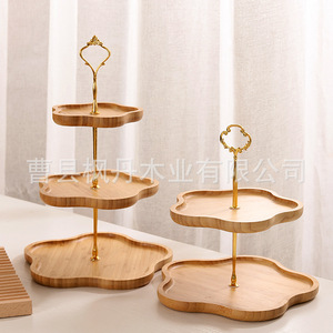 Plateau de service en bois à plusieurs niveaux, 3 étages, avec poignée dorée, pour fruits, en-cas et desserts - Product Image 3