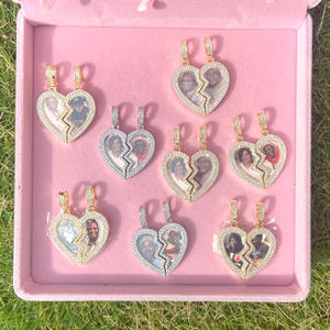 Pareja romántica personalizada memoria DIY imán personalizado media imagen con corazón roto cristal circón collar caja cadena para regalos - Product Image 5