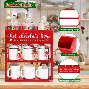 Wooden Christmas Coffee Supplies Storage Rack Red 3 Tier Multifunctional Tabletop Hot <b>Chocolate</b> <b>Bar</b> Organizer - Product Image 2