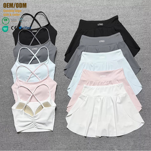 Groothandel Dames Zomer Tennis Sport Yoga Set Pad Racerback Sportbeha Shorts Snel Droogend Ademend Skinny Fit Gym Rokjes Sets - Product Image 1