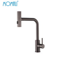 Robinet de cuisine moderne monotrou en acier inoxydable nickel brossé, mitigeur chaud/froid avec douchette extractible en céramique