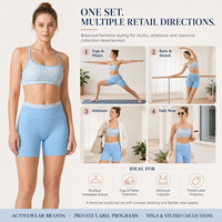 Ensemble de yoga personnalisé pour femme : Soutien-gorge de sport à carreaux avec dos réglable et short cycliste taille haute sans couture avant pour la gym, le Pilates et les activités sportives