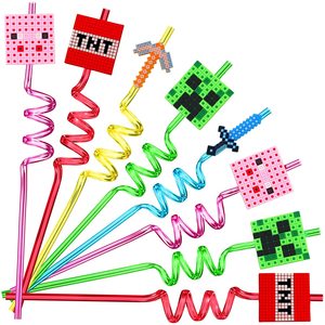 Wholesale Amazon club drinking straw with cute stickers Plastic custom minecraft party drinking straw for club