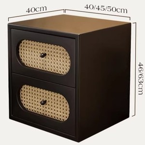Small Apartment Short Rattan <strong>Bedside</strong> <strong>Table</strong> Light Luxury Retro Solid Wood Double Drawer Bedroom Storage <strong>Bedside</strong> <strong>Table</strong> - Product Image 5