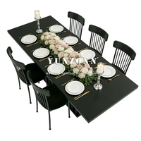 Tables de réception rectangulaires modernes en MDF avec plateau en acier inoxydable noir pour hôtels, banquets, mariages et événements en plein air