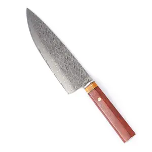 Hight Quality 8 Inch Ebony wood Handle Damascus Steel sharp Chef Kitchen Knife Comes With Leather Scabbard